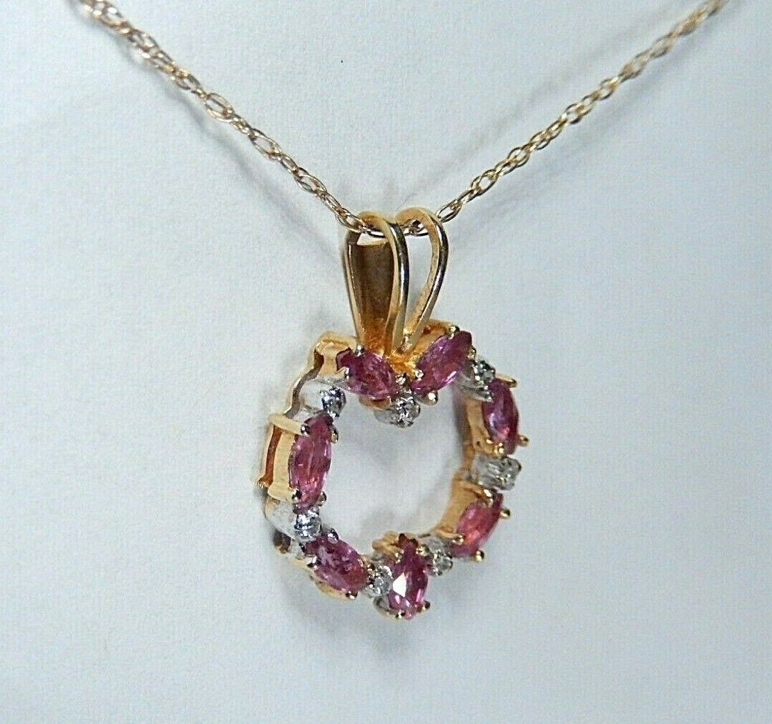 14k Yellow Gold  Marquise Ruby & Diamond Open Heart Pendant with 16" 14K Chain