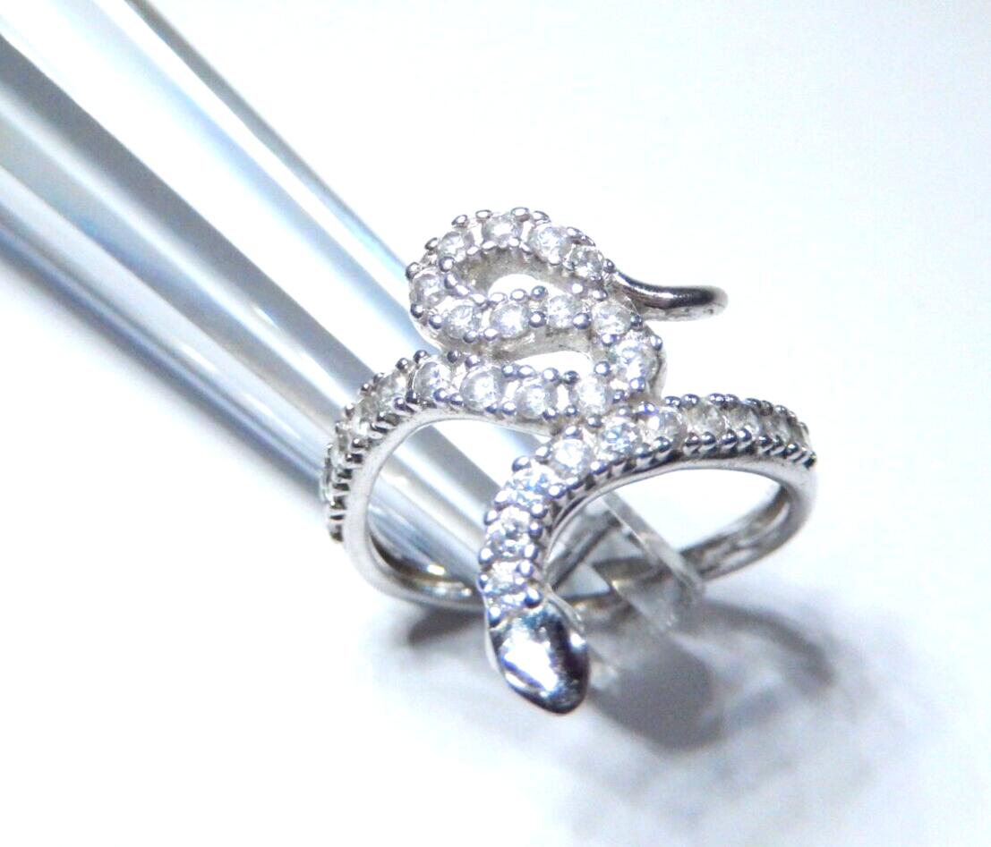 *VINTAGE*   BEAUTIFUL Sterling Silver And CZ Snake Ring SIZE 6