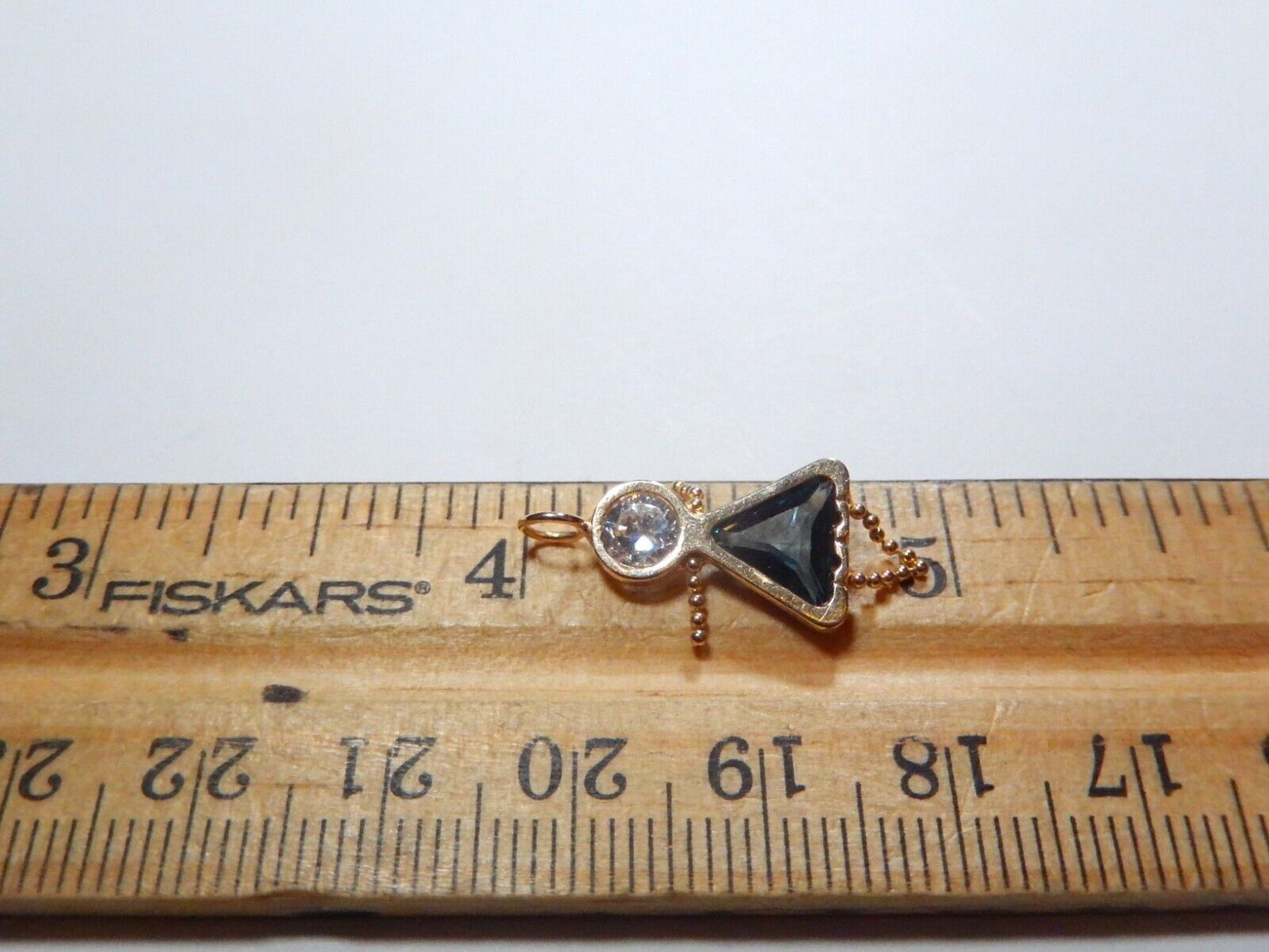 14K Gold Girl Baby Charm Pendant Blue Topaz Birthstone Baby 1" Tall