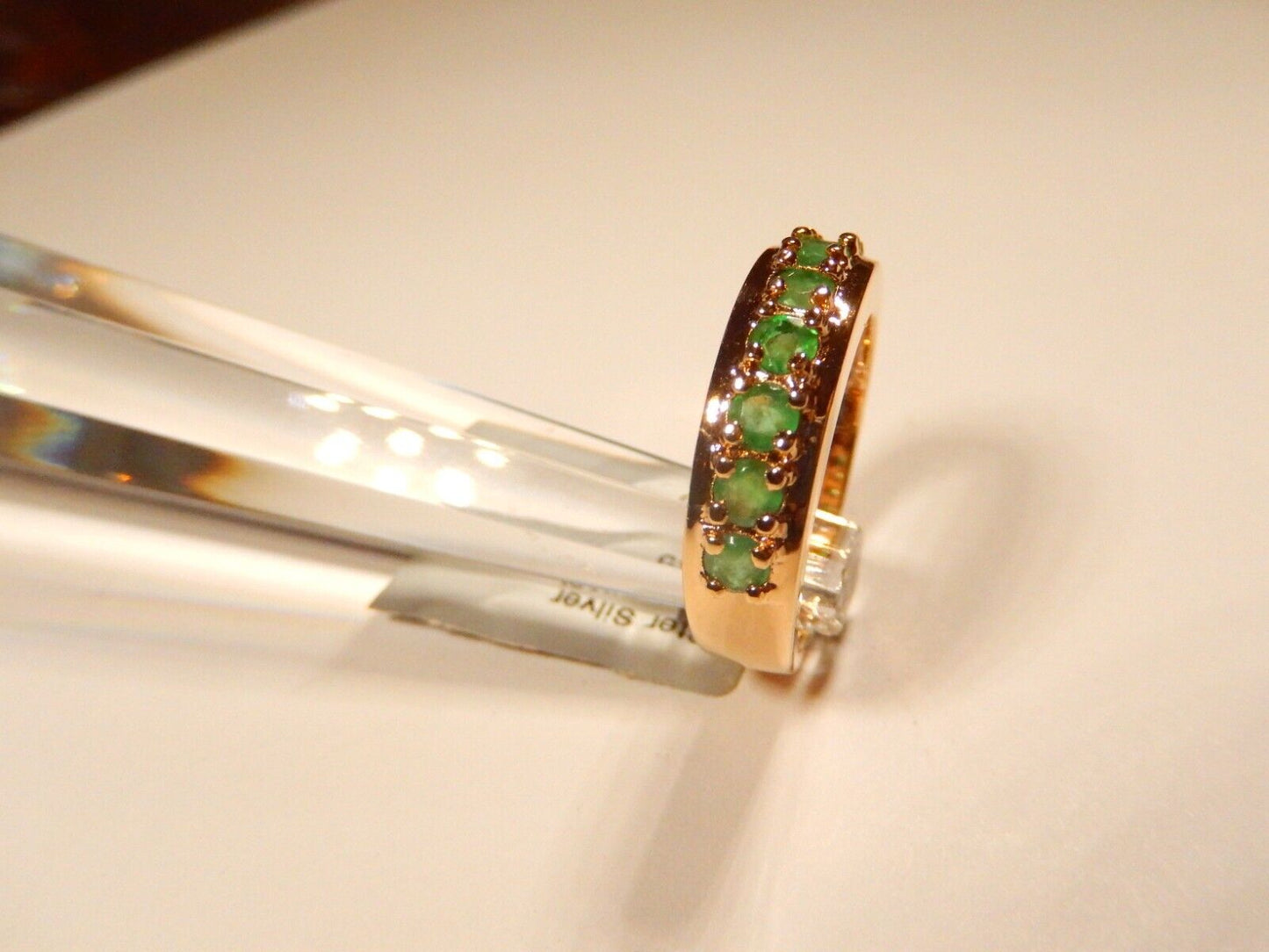 18k Gold Vermeil over .925 Sterling Silver .75CT Natural Emerald Ring Sz 7.25