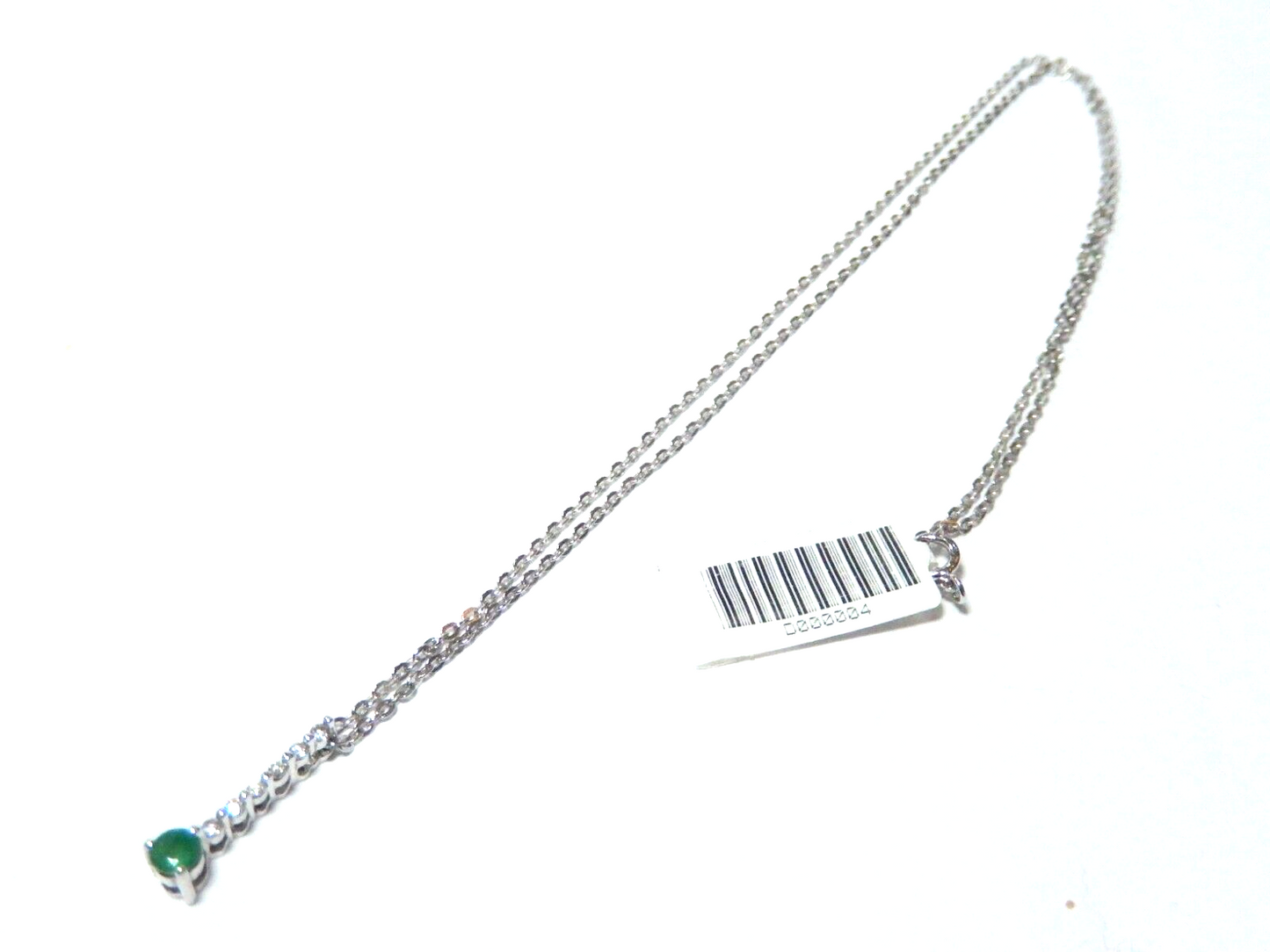 14K White Gold Natural Green Emerald & Diamond Pendant Necklace 18"