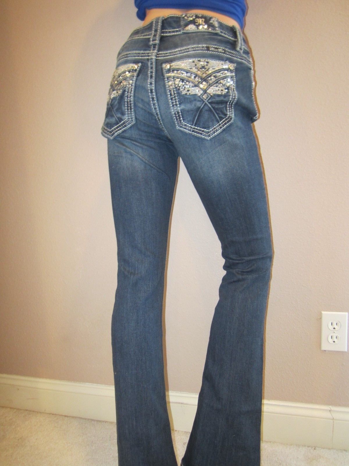 NWT MISS ME Embellished Signature Boot Cut Stretch Jeans 27 x 34