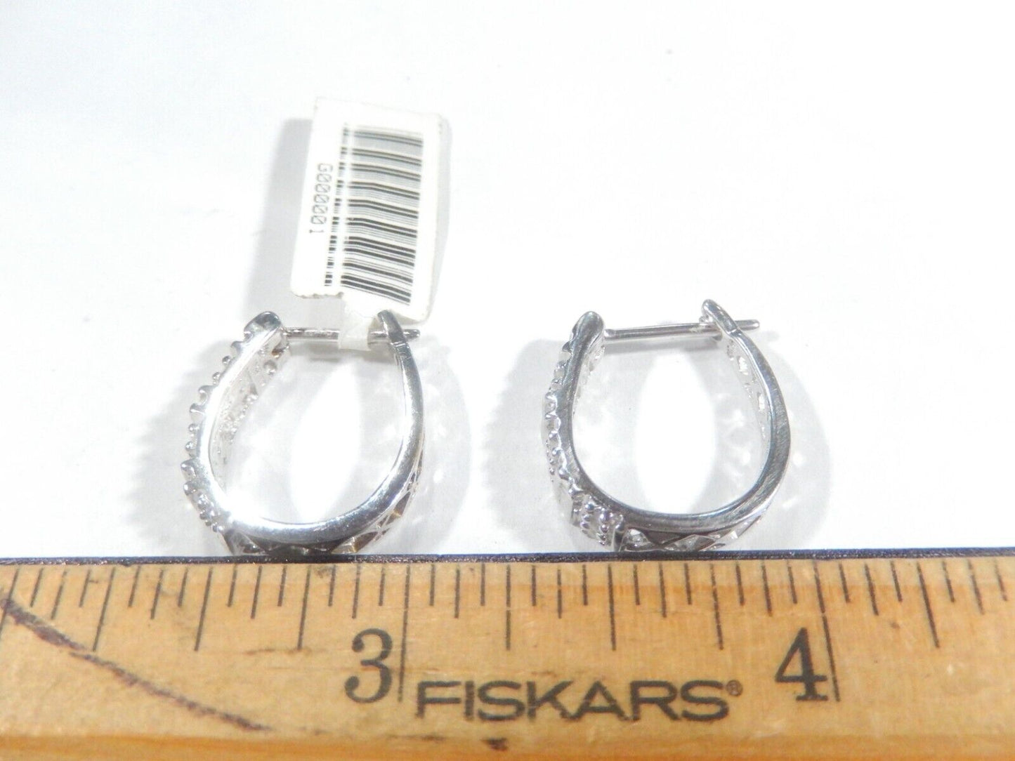 10k White Gold 2/5 CT Natural Diamond 18mm Hoop Earrings Hinged