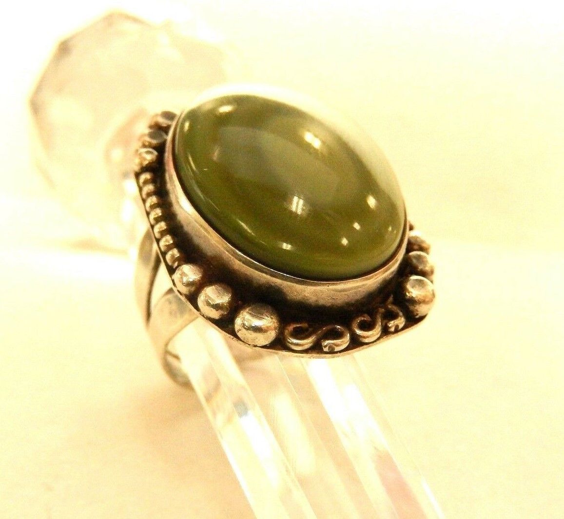 Exquisite  Vintage  Large Green Aggate Mens Ring Sterling 18.54 gr Size 12.5