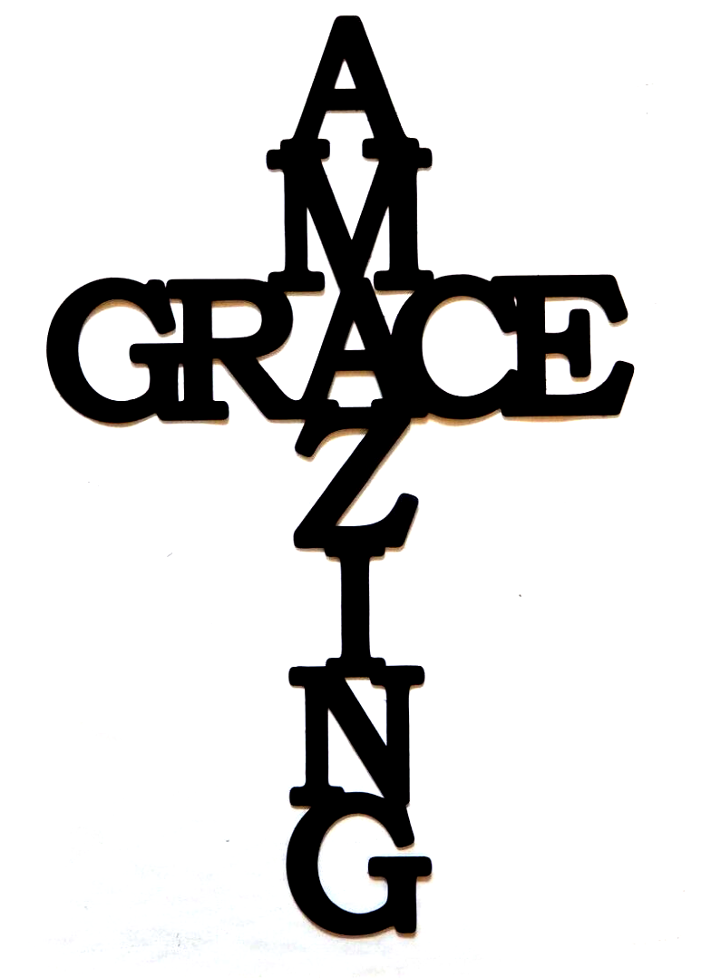 ~NEW~ 14ga. "AMAZING GRACE CROSS" Black Metal Wall Art Sign  25.5" x 16.5"