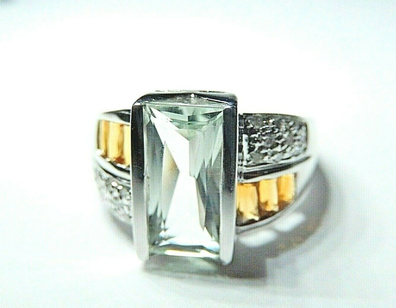 *VINTAGE* 14k Yellow Gold 3.50 CT Aquamarine / Citrine / Diamond SNB Design Ring