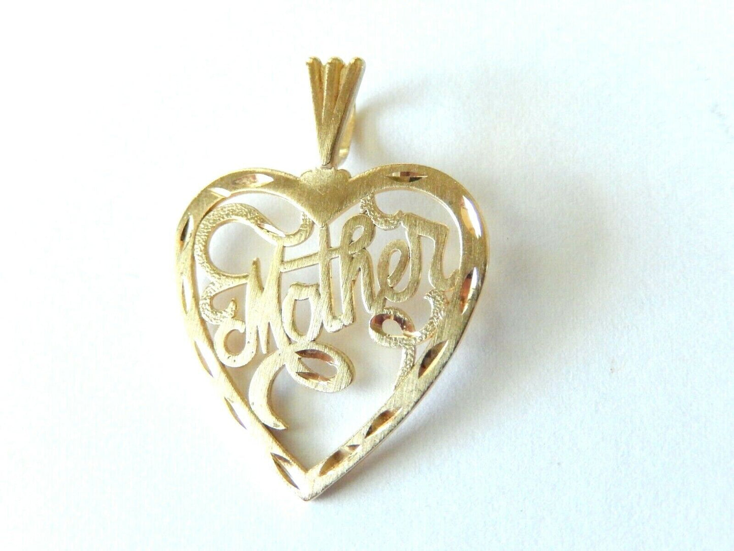 *NEW* 10k Yellow Gold Mother Diamond Cut Heart Pendant 1 1/16" Tall