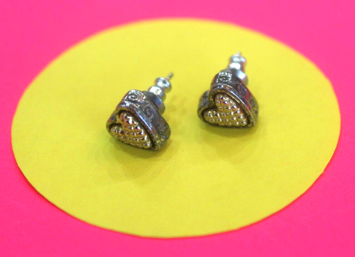 RETIRED BRIGHTON GOLD/SILVER PLATED HEART STUD EARRINGS