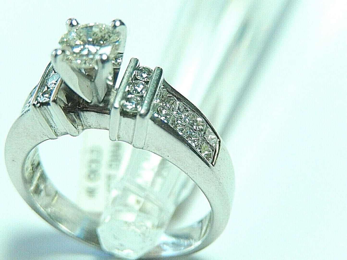 14K White Gold 1.5ct  Natural VVS Diamond  Beautiful Engagement Ring Sz 8.75
