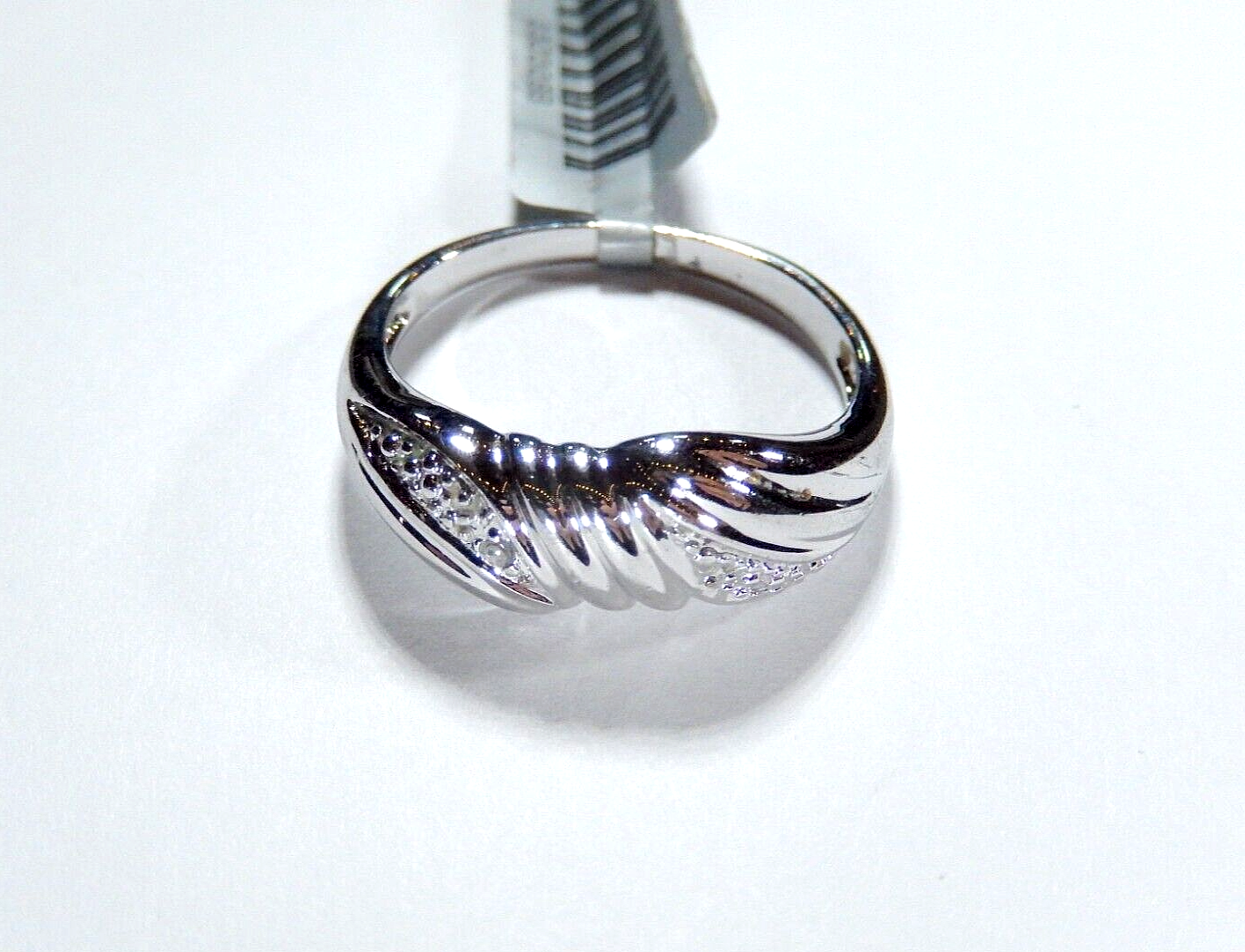 Sterling Silver  Natural Diamond  Domed Band Ring 925 Size 9