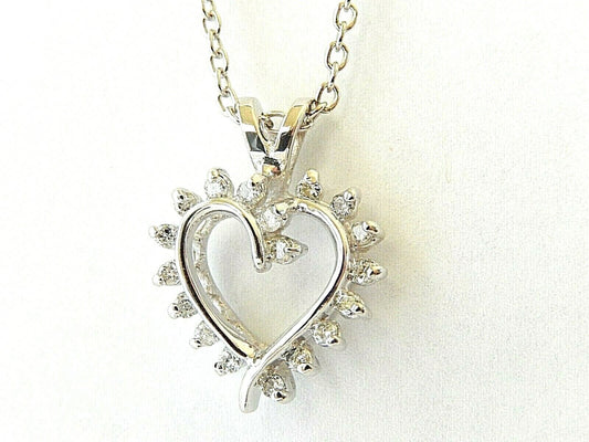 10K White Gold .50CT Natural 18 VS Diamonds Heart Shaped Pendant 18" Chain