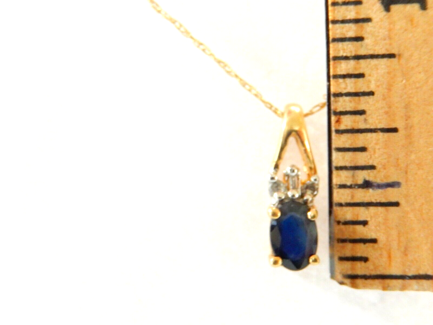 10K Yellow Gold .60CT NATURAL  SAPPHIRE SOLITAIRE & DIAMOND  PENDANT w/20" Chain