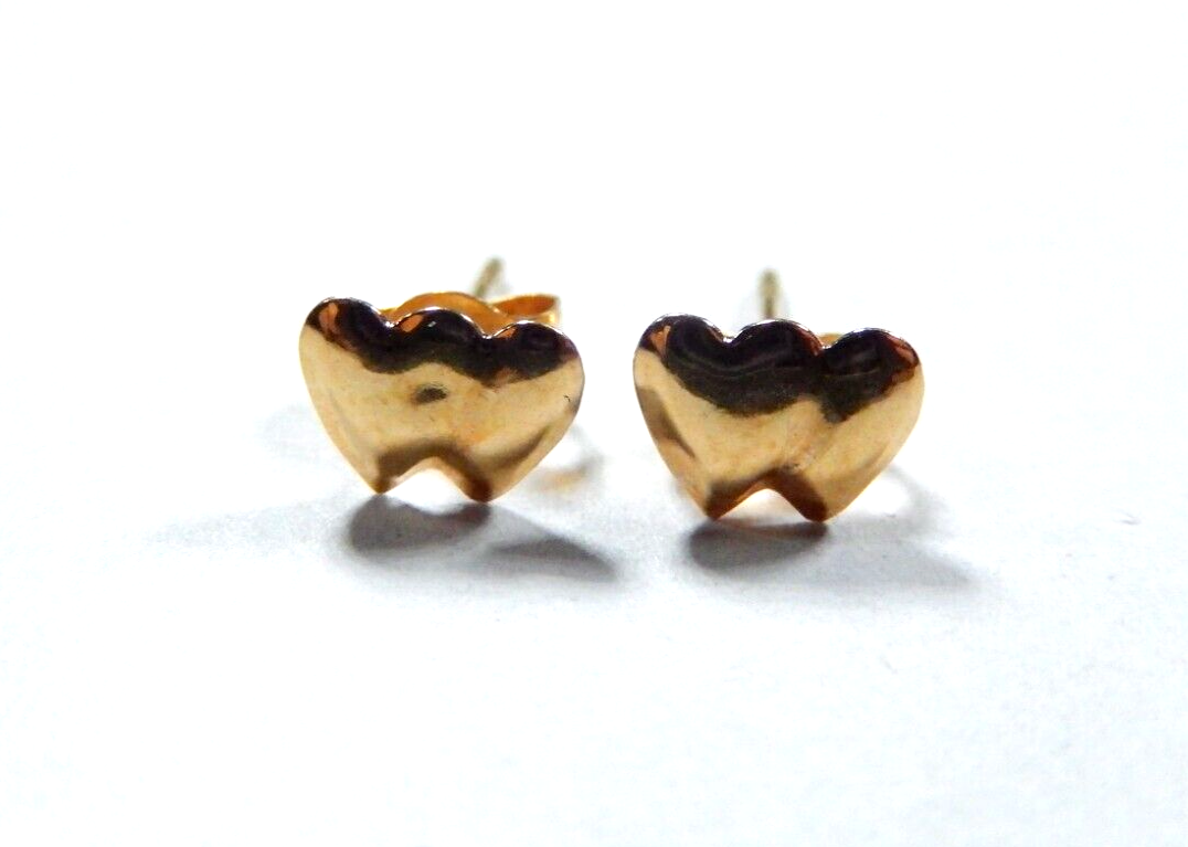 14K Yellow Gold  Double Heart Stud Earrings