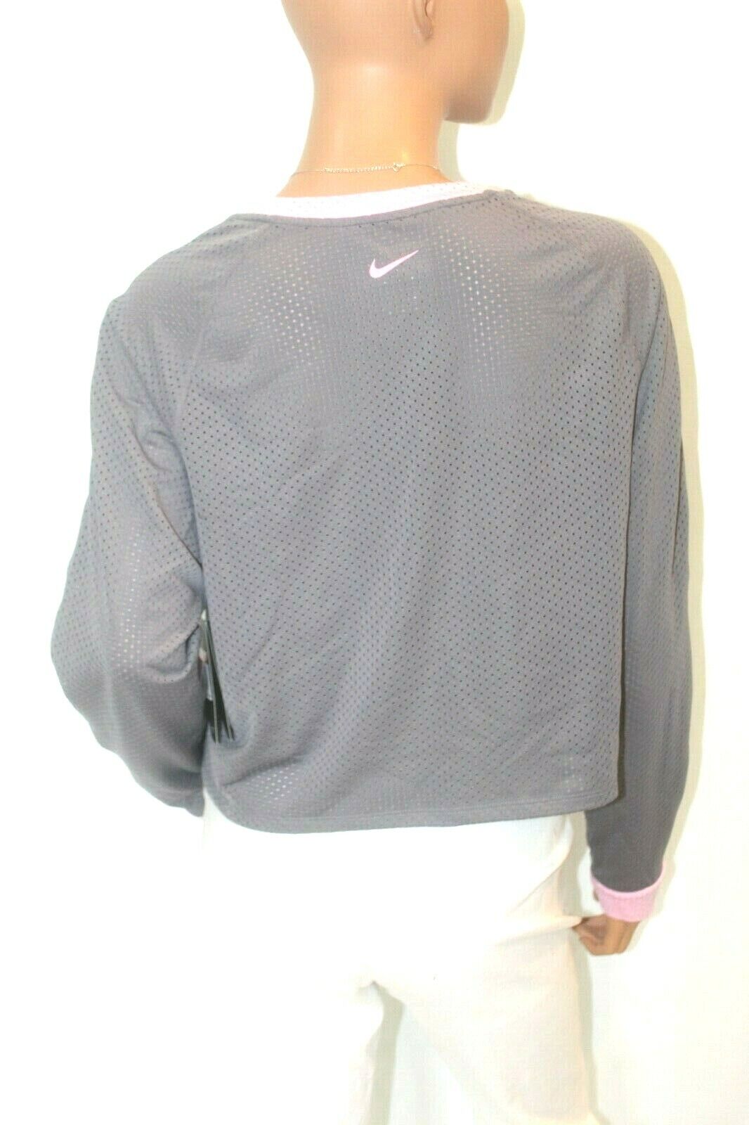 *NWT* $50. NIKE Women's DRI FIT Running Gray Mesh Long Sleeve Shirt Logo Sz LG