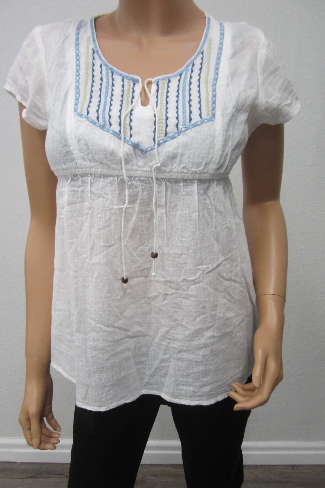 NWT  SO Kohl's Women's Cotton String Front Top Shirt Blouse Short Sleeves Size L