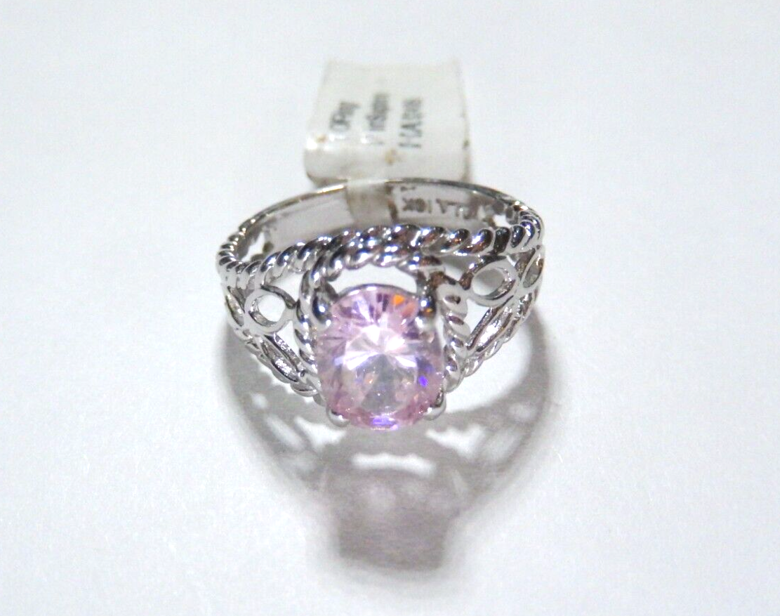 *NWT*  10K White Gold 1.25 CT Oval Lab Created Pink Sapphire Diamond Ring Sz 6