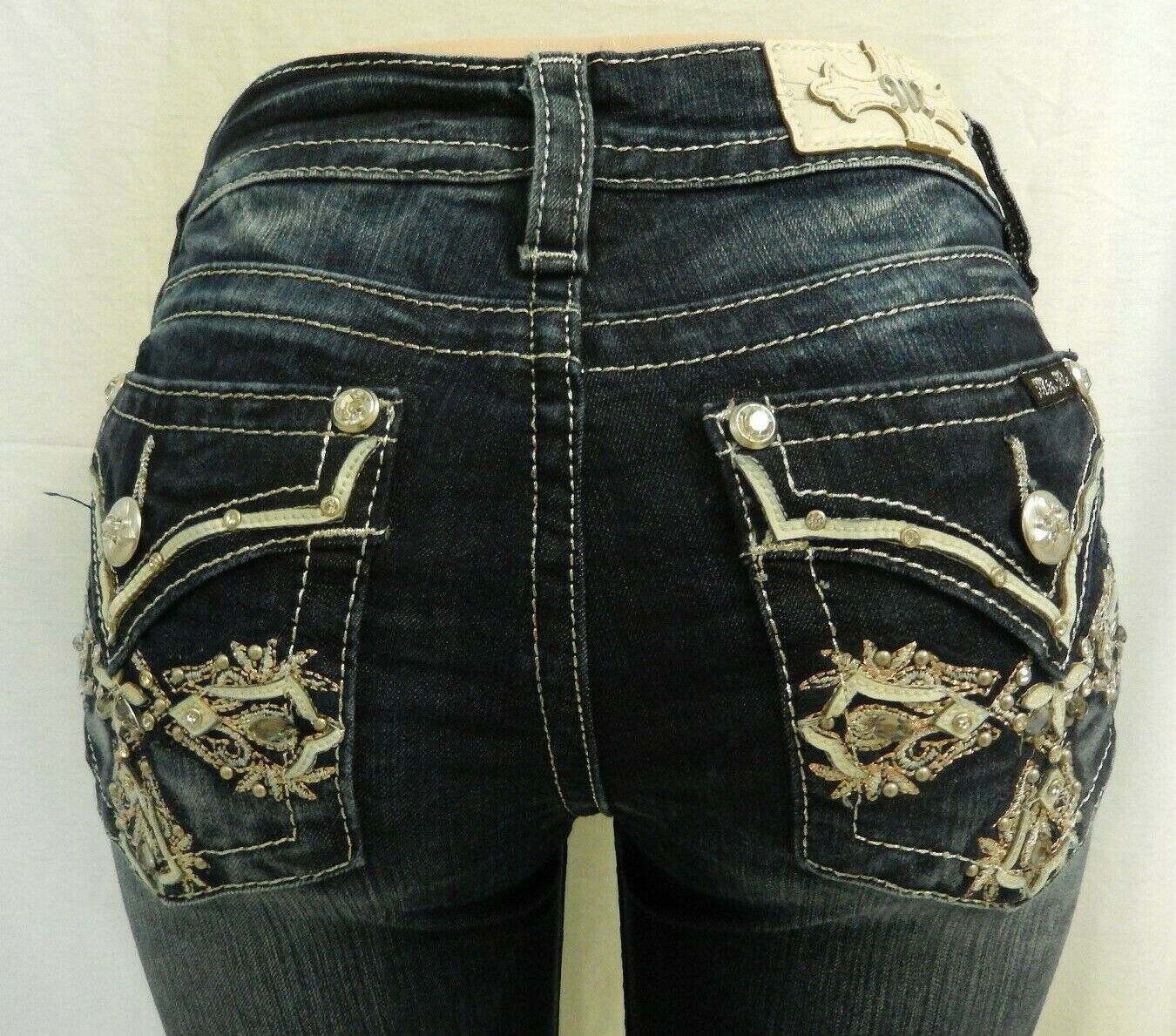 NWT  Miss Me M3295B Chloe Boot Embroidered Cross Pocket Jeans Size W26 x L34
