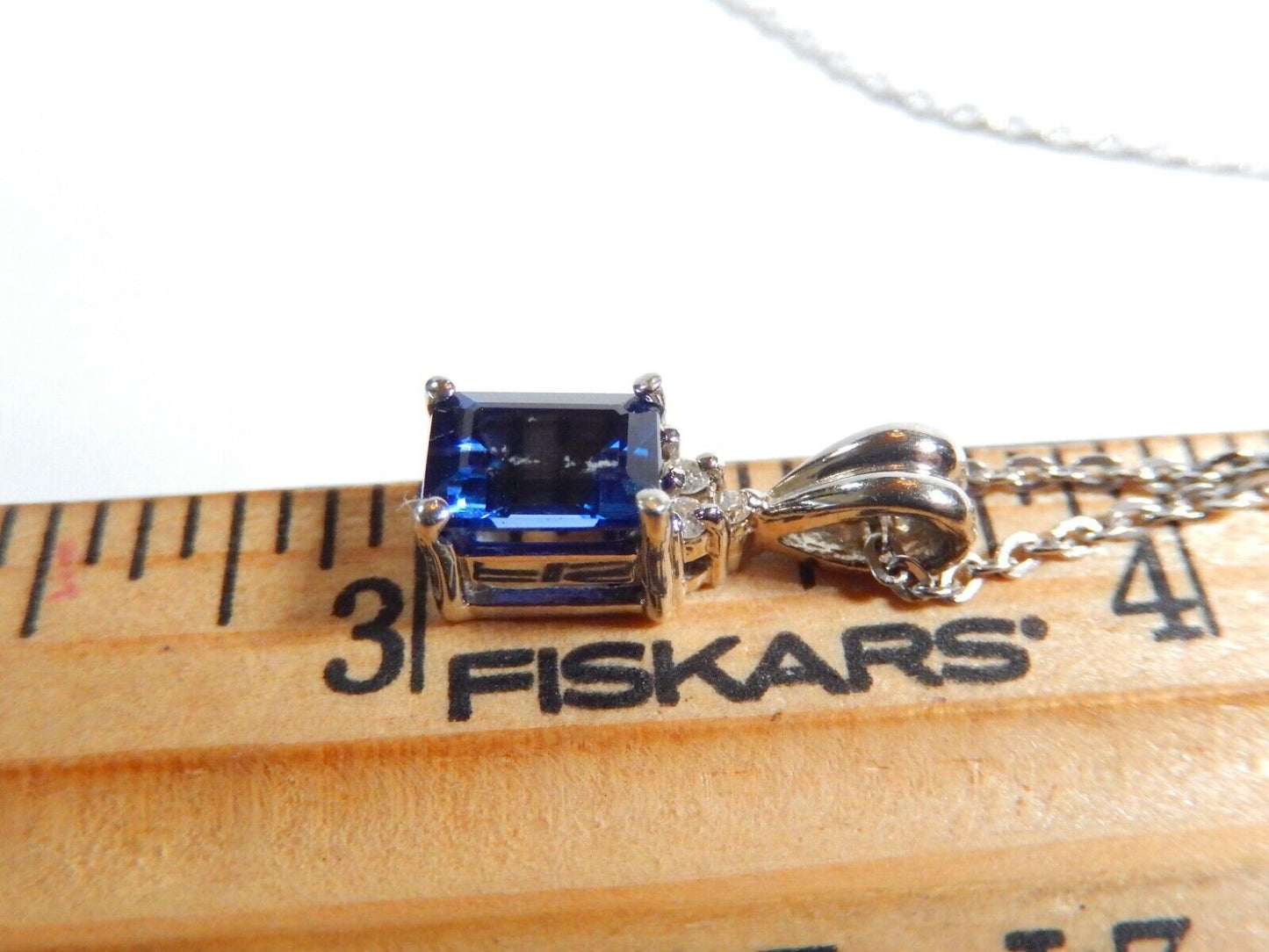 *NWT*  14k White Gold 1.00CT Emerald Sapphire And Diamond Pendant with 18" Chain