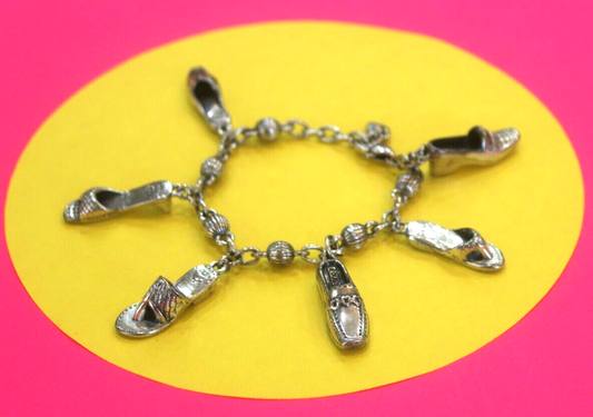 RETIRED Brighton Six SHOE Charms Silvertone Bracelet NICE