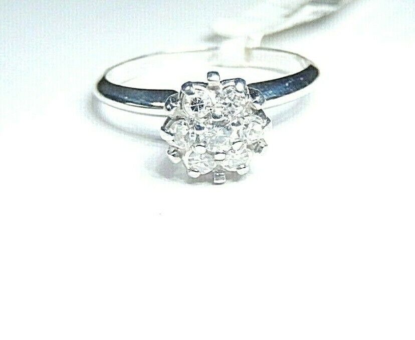 *VINTAGE* 14K White Gold .25CT Seven Diamond Round Ladies Wedding Ring Size 7