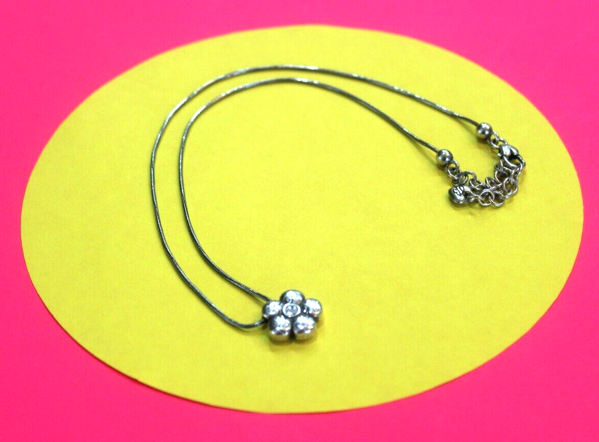 BRIGHTON LA VIE Flower Silver Necklace Pendant Reversible with Crystal #225