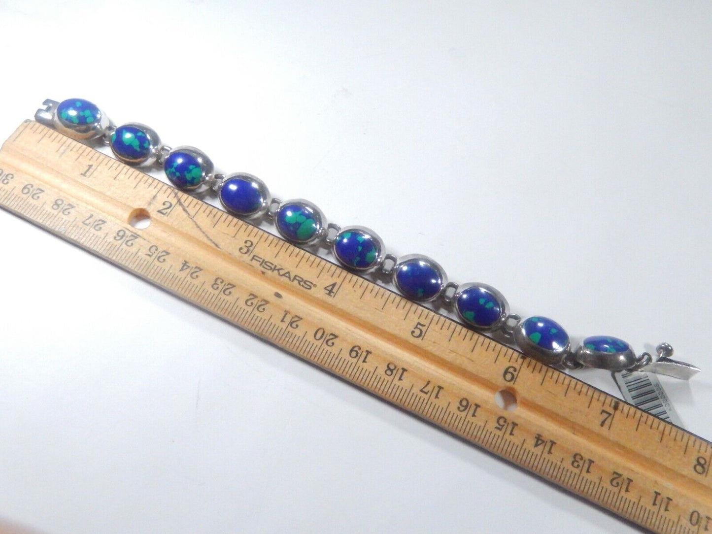 *VINTAGE*  Taxco 925 Sterling  Silver Lapis  lazuli Stone Bracelet  7.75"