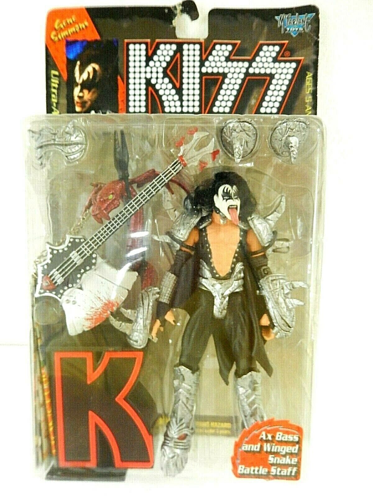 NEW KISS BY MC FARLANE GENE SIMMONS AX BASS AND WINGED SNAKE STAFF ACTION FIGURE