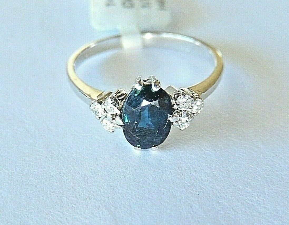 *NWT* 14K White Gold .85CT Natural Oval Sapphire & Diamond Ring Size 6.25