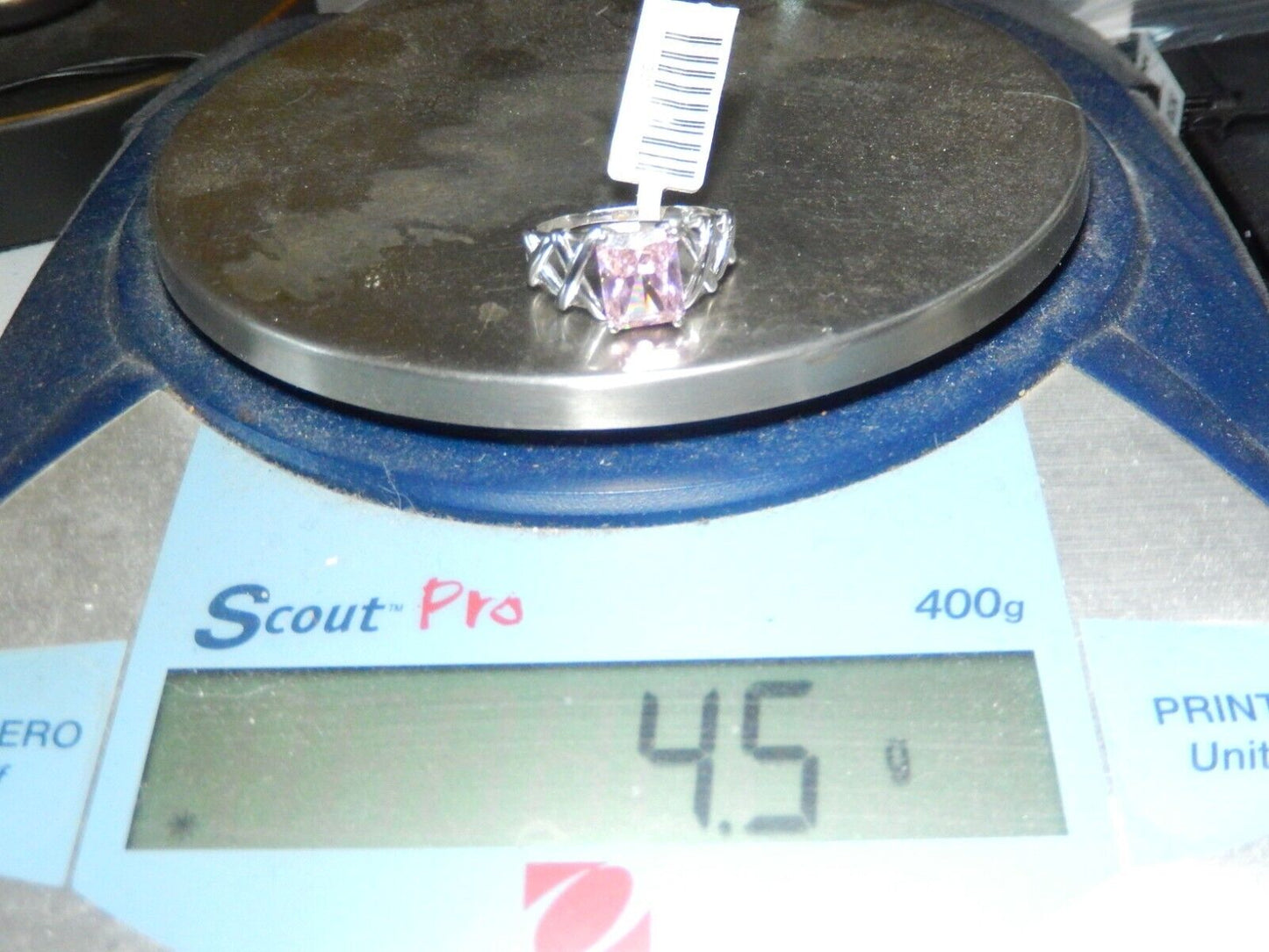 10K White Gold 3.00 CT  Pink CZ Emerald Cut Ring Size 9.25