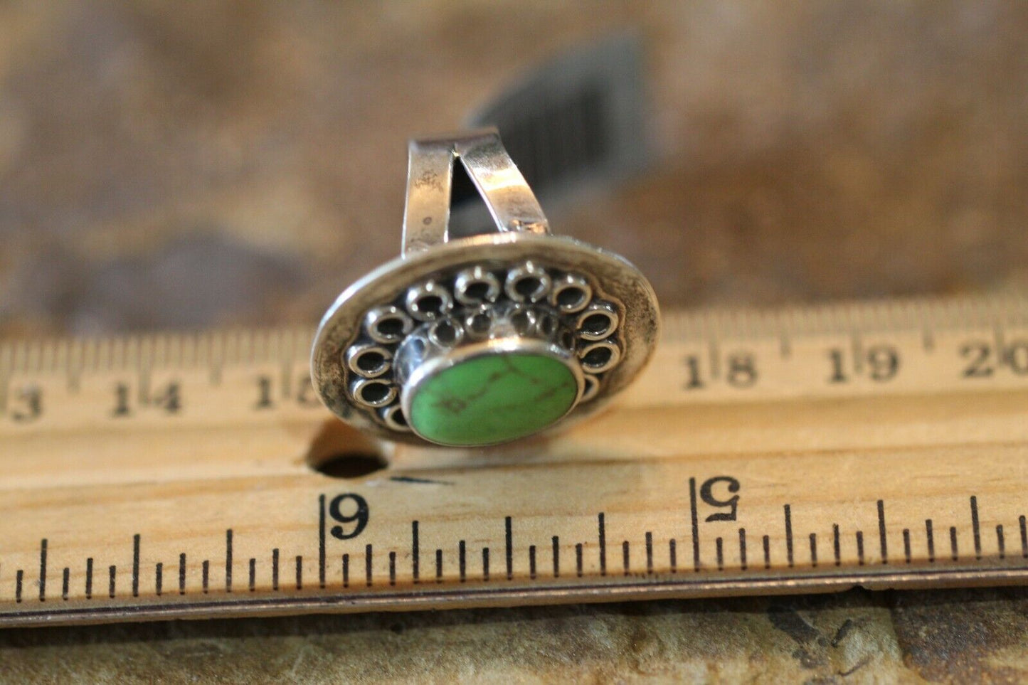 *VINTAGE* Taxco Sterling Silver 925 Mexico Green Turquoise Ring Size 7