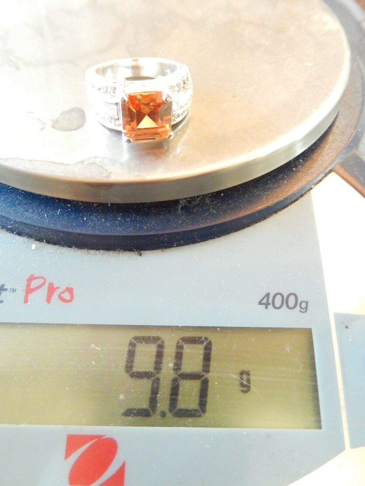*VINTAGE*  Sterling Silver 5.0 CT Citrine  and CZ Ring  Size 8