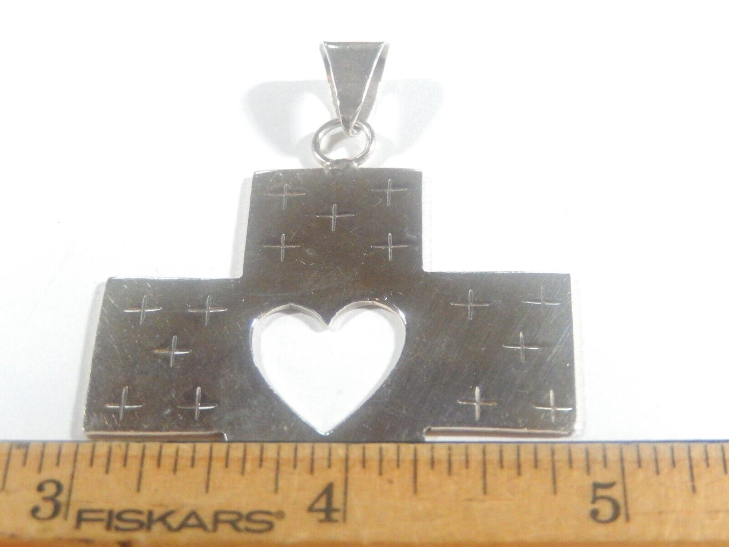 *VINTAGE*  Mexico  925 Sterling Silver Large Heart Cross Pendant