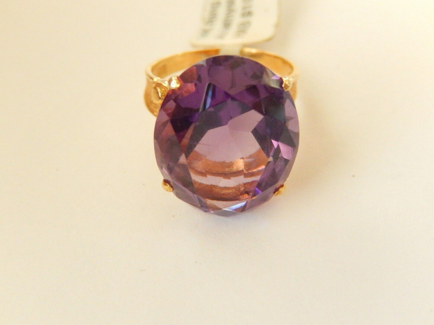*VINTAGE* 14K Yellow Gold 11.00 CT Oval Natural Amethyst  Ring Size 5.5