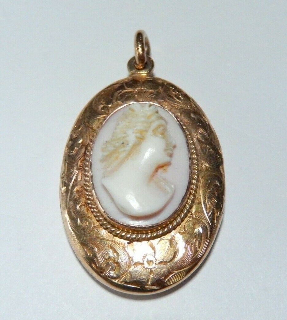 1800's 14k Yellow Gold Antique Cameo Shell With Double Picture Locket / Pendant