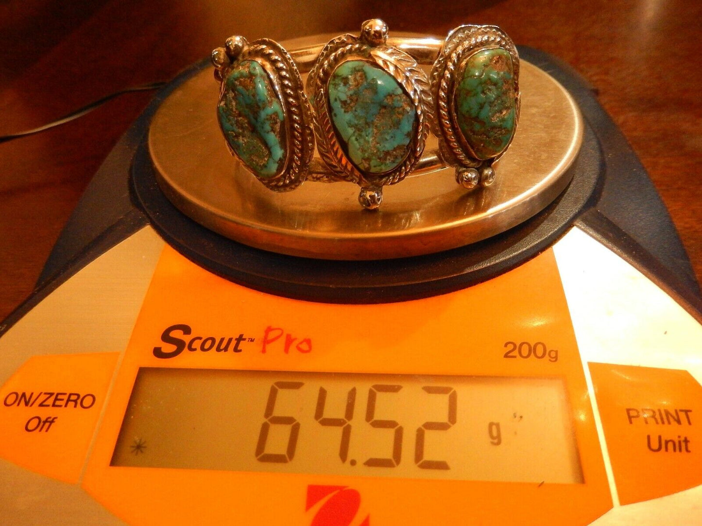 VINTAGE HEAVY LARGE SOUTHWEST STERLING SILVER TURQUOISE CUFF BANGLE BRACELET