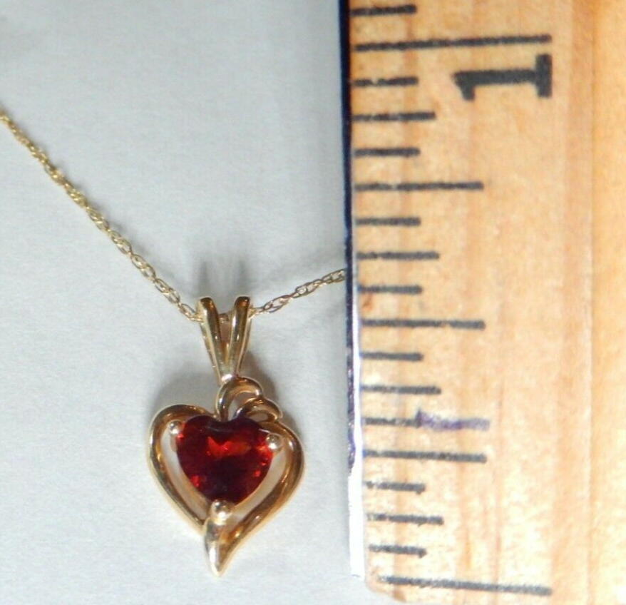 10K Yellow Gold Red Heart Shape Garnet Pendant with 10K YG 18" Chain