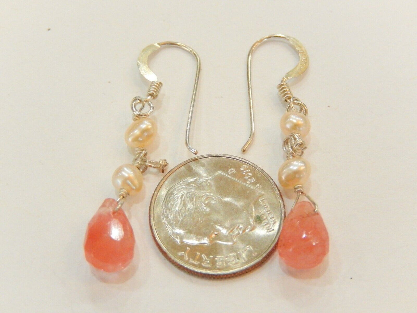 Sterling Silver Pink Gemstone Cultured Pearl Cluster Dangle Earrings