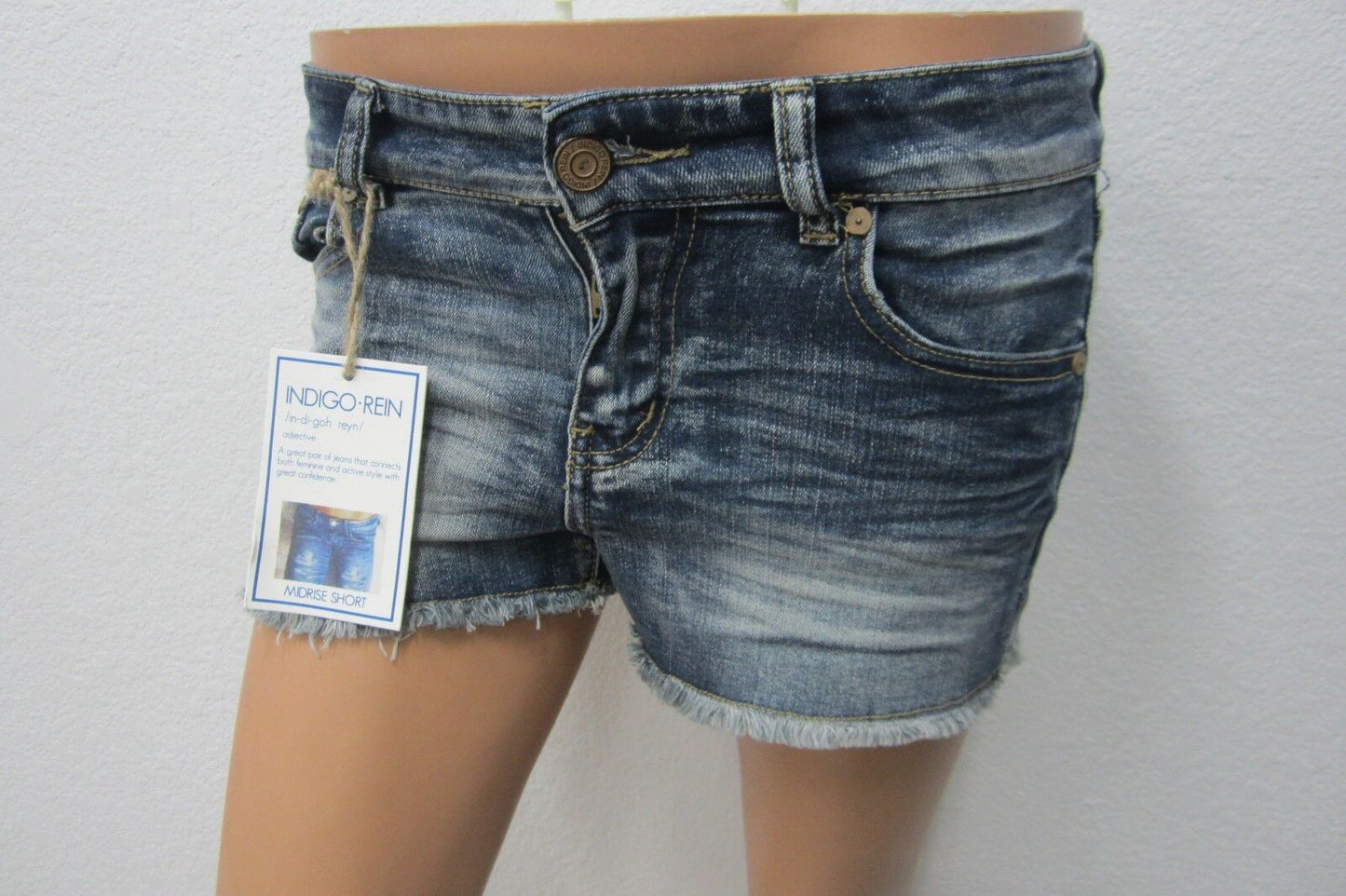 NWT Indigo Rein Women's Size 3  Shorts Blue Fringe Distressed Mid Rise Shorts