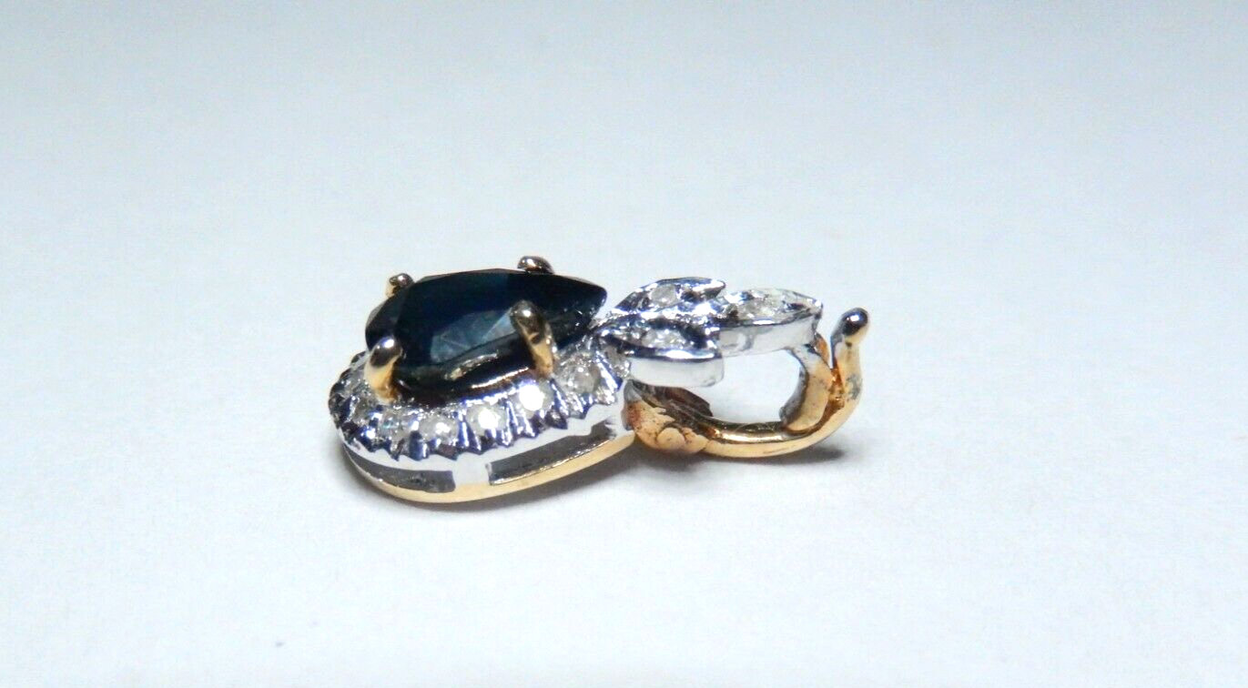 14K White & Yellow Gold Pear Sapphire & Diamond Tear Drop Enhancer w/18" Chain