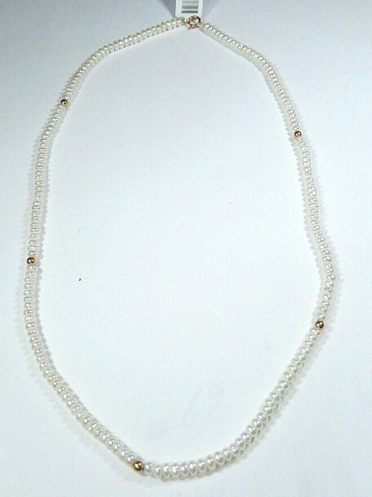 *VINTAGE* 14k Yellow Gold 3mm Beads with 3mm Pearls Necklace 16" Long