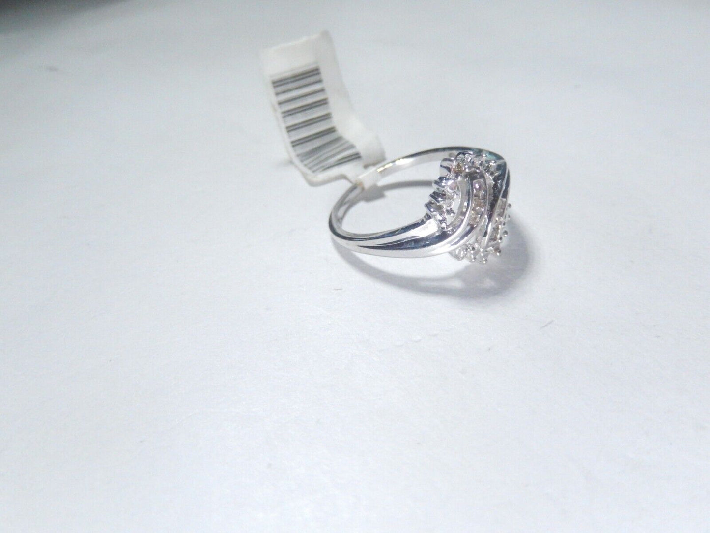 Ladies 10k Real White Gold .10ct Genuine Natural Diamond Cocktail Ring Sz 7