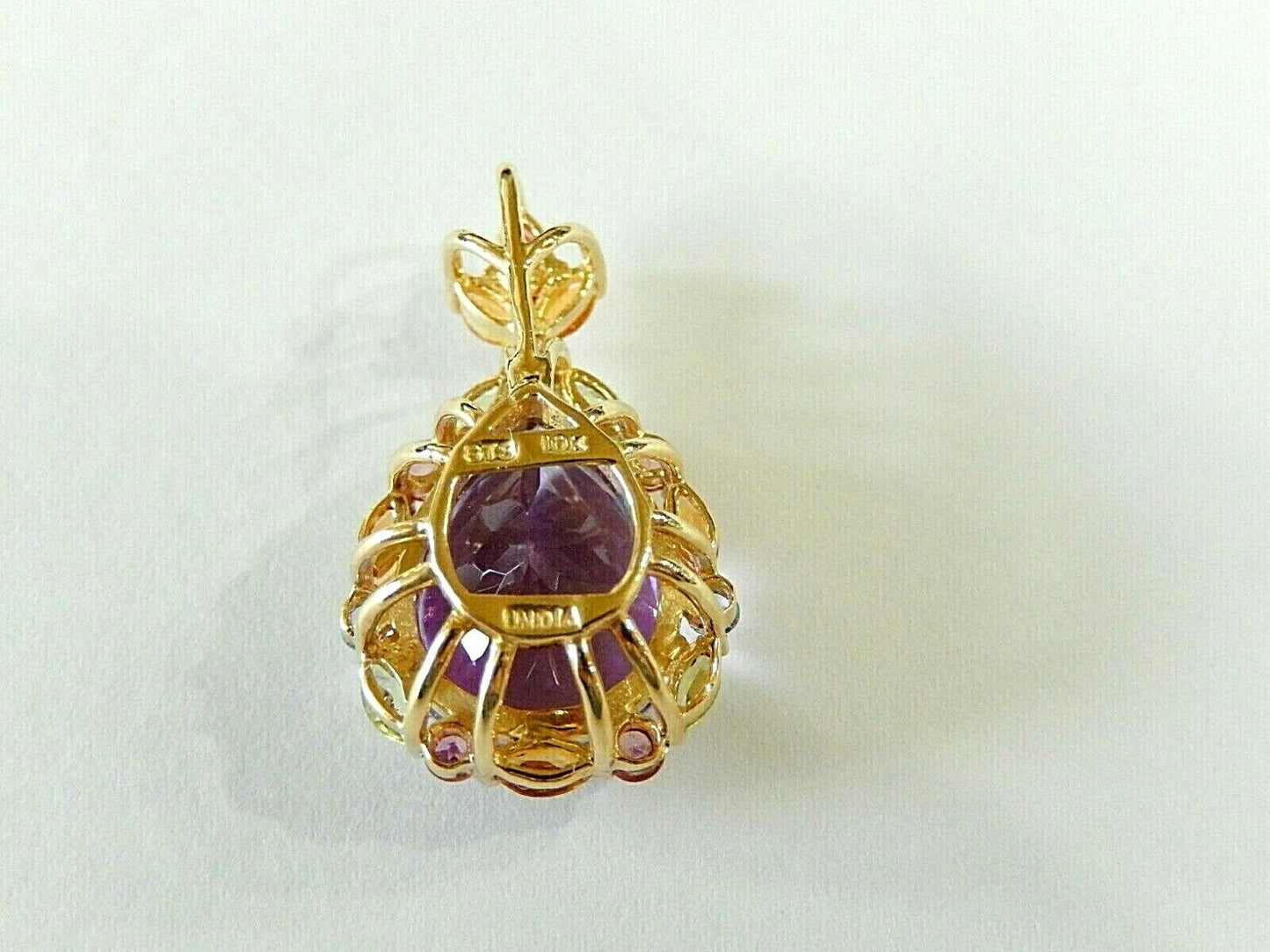 *NWT* 10K Yellow Gold  8.50CT Purple  Amethyst & Multi Gemstone LARGE Pentant