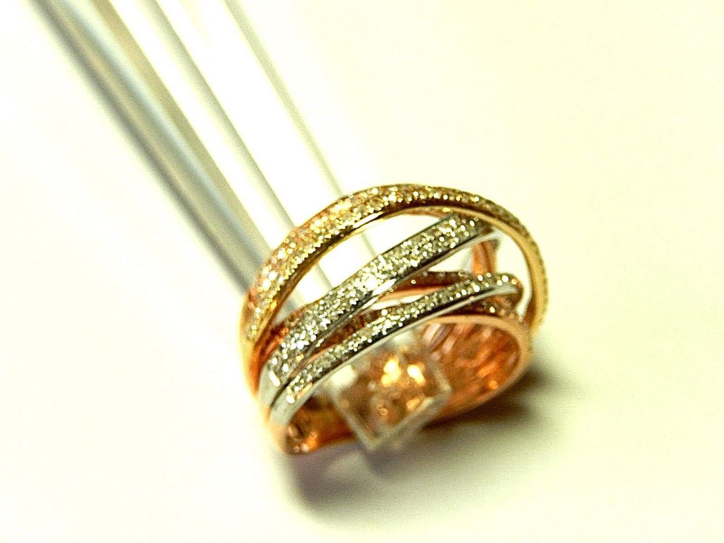 14K SOLID TRI GOLD 200 DIAMOND 1CT TW SIX ROW VS DIAMOND RIBBON RING  SIZE 7