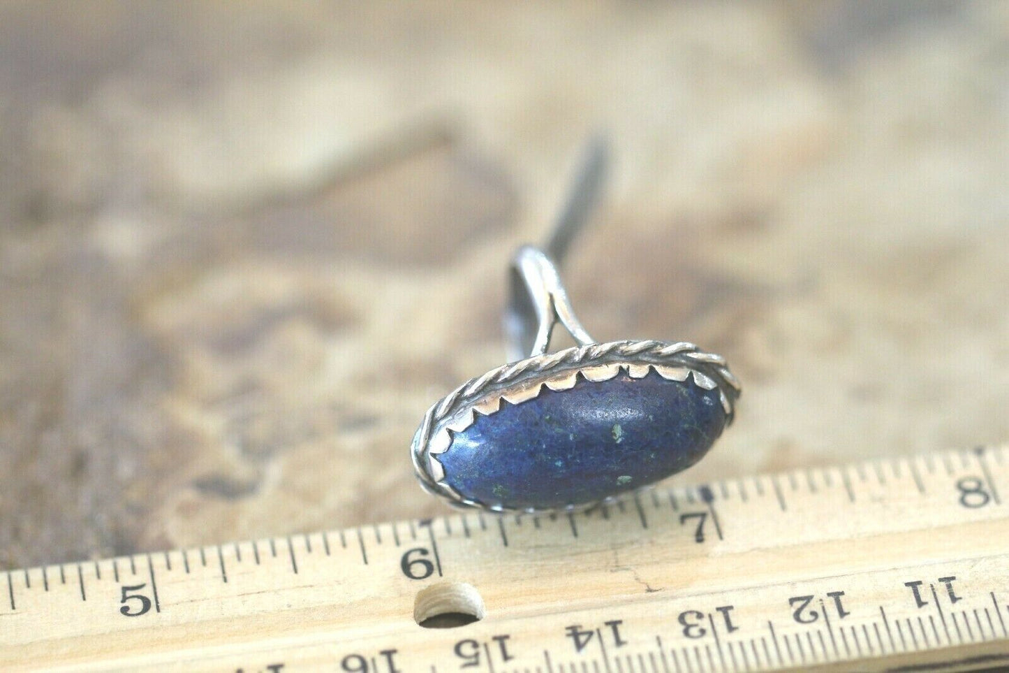 *VINTAGE* STUNNING NAVAJO DENIM LAPIS STERLING SILVER NATIVE AMERICAN RING Sz9.5