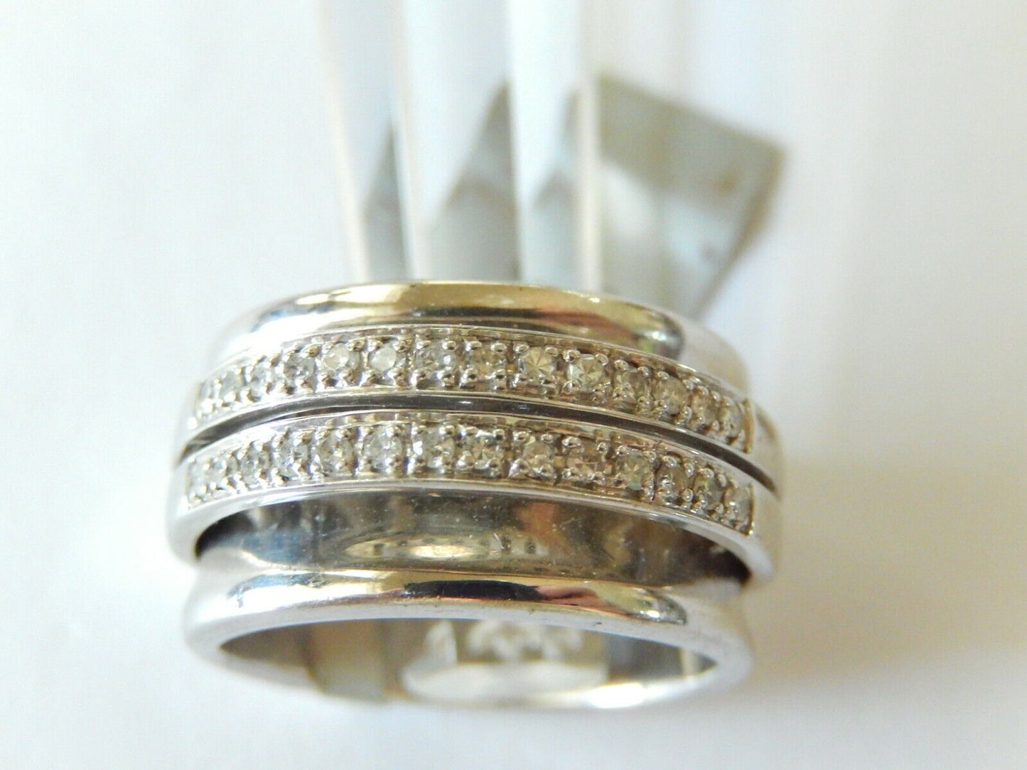 *VINTAGE* Sterling Silver .33CT Double Row Diamond 11mm  Wide Band Ring Size 6.5