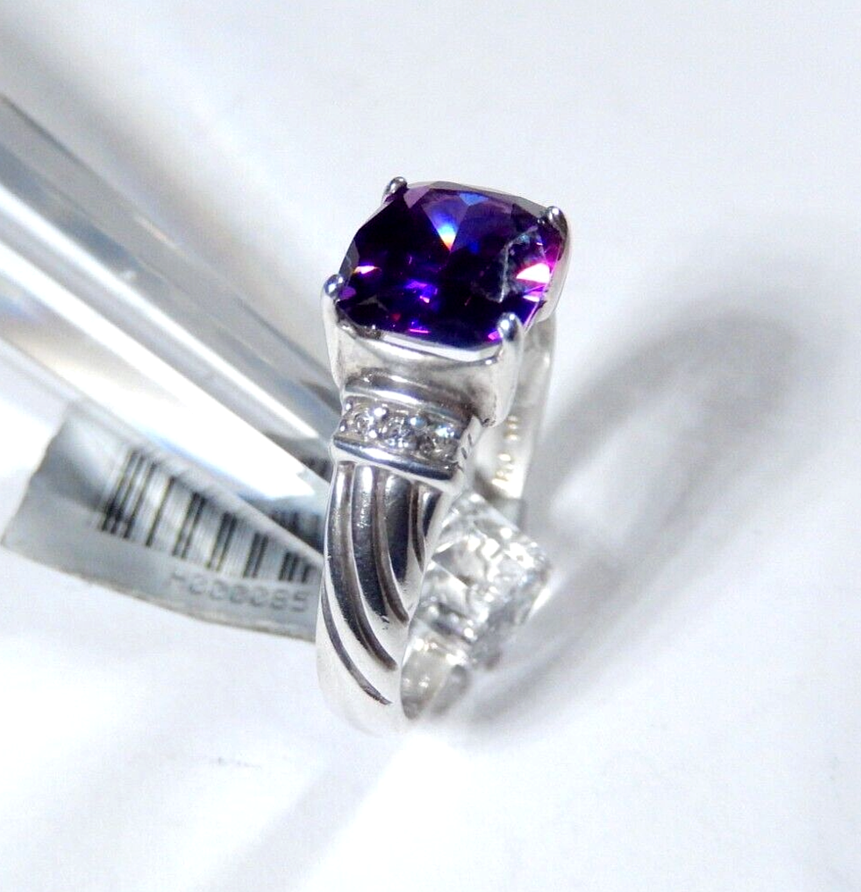 *VINTAGE*  AVON STERLING SILVER 3.00 CT AMETHYST & CZ STONE RING SIZE 9.75