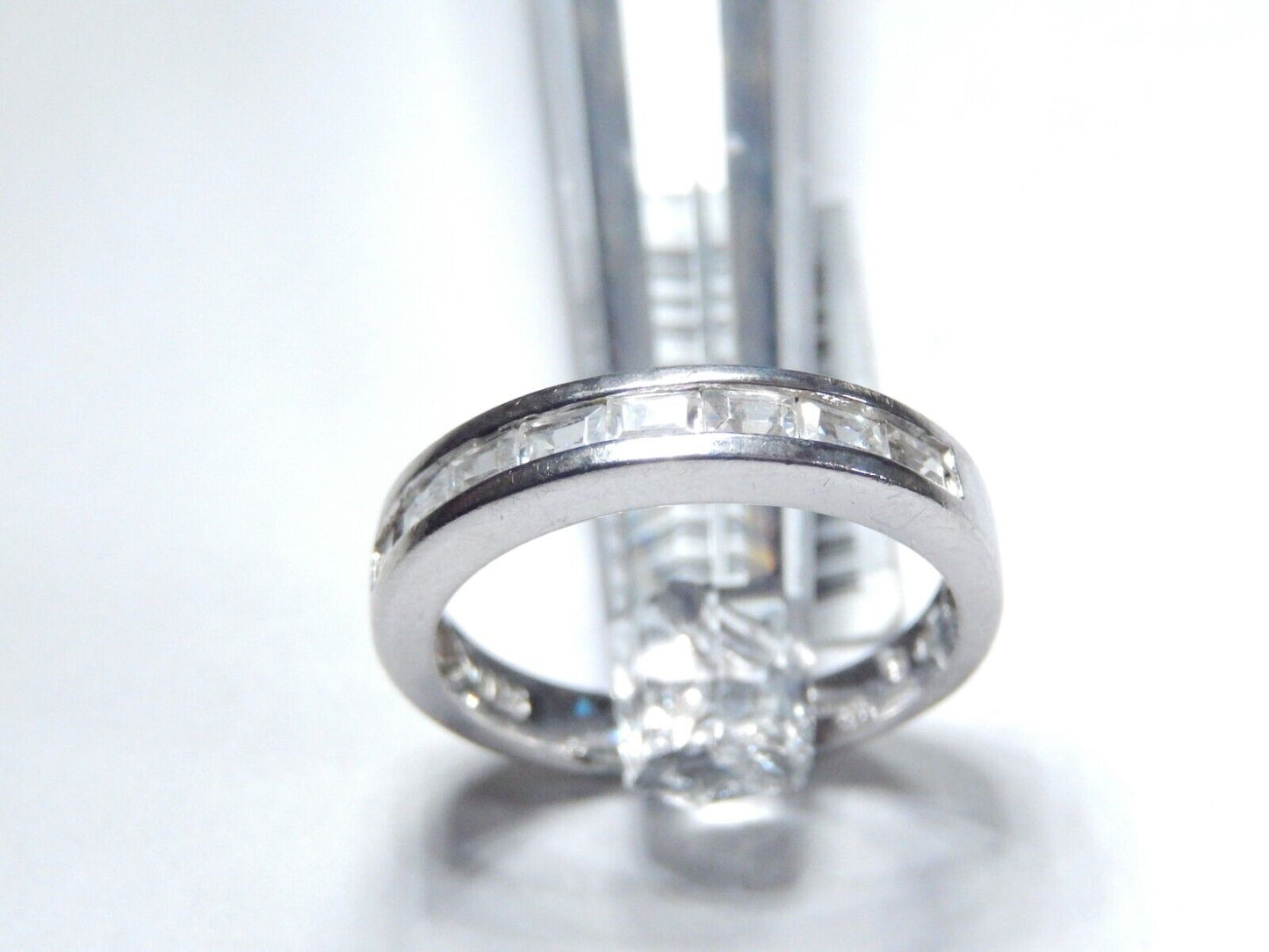 *VINTAGE*  Sterling Silver .75 CT Emerald Cut CZ 3.25mm Wedding Band Ring Size 8