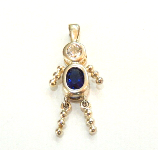 Blue Sapphire September  Sterling Silver Birthstone Baby Boy Pendant / Charm