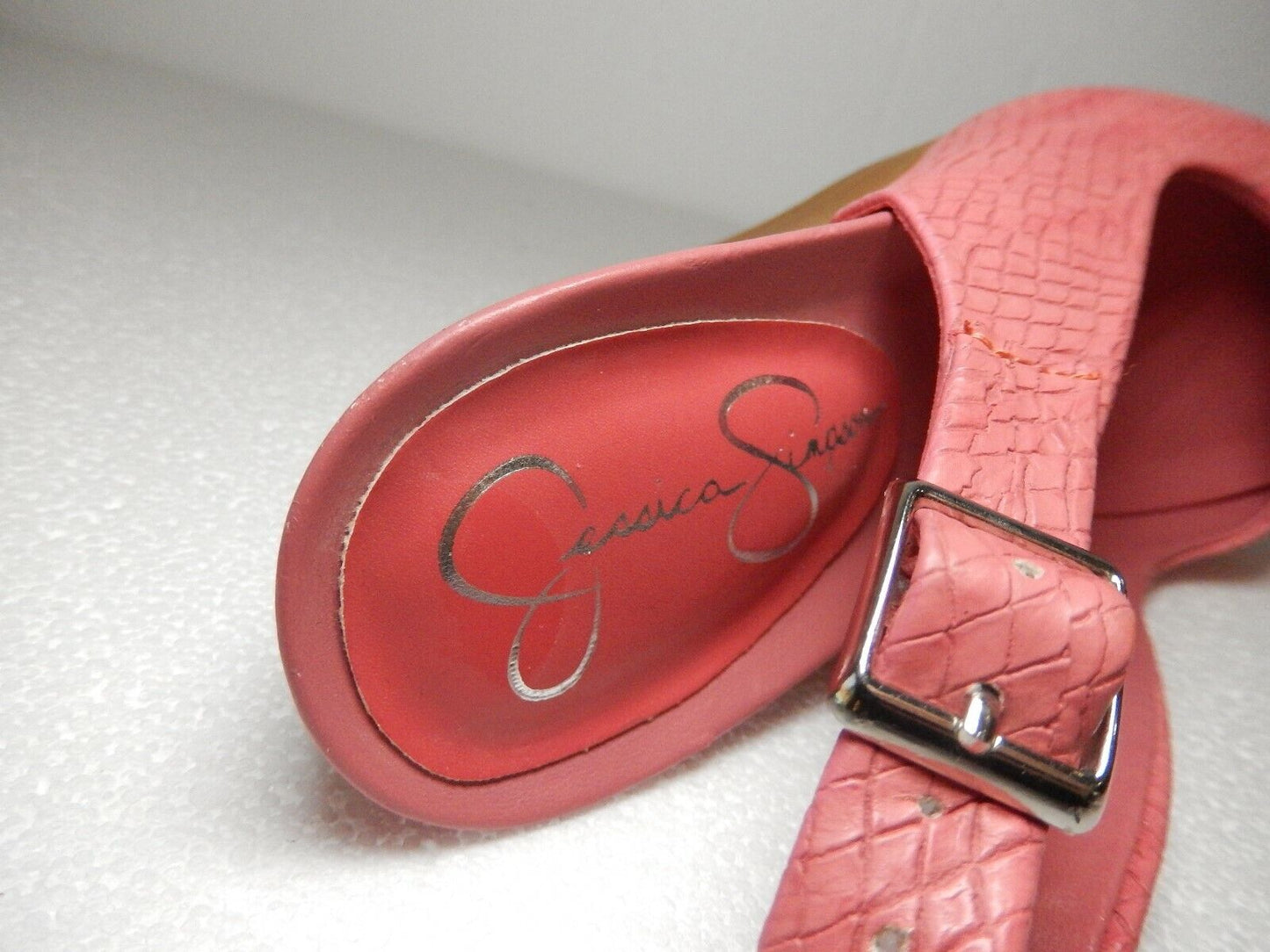 Jessica Simpson Genette Platform Pink Snakeskin Cork Sling Wedge Sandals Sz 7M