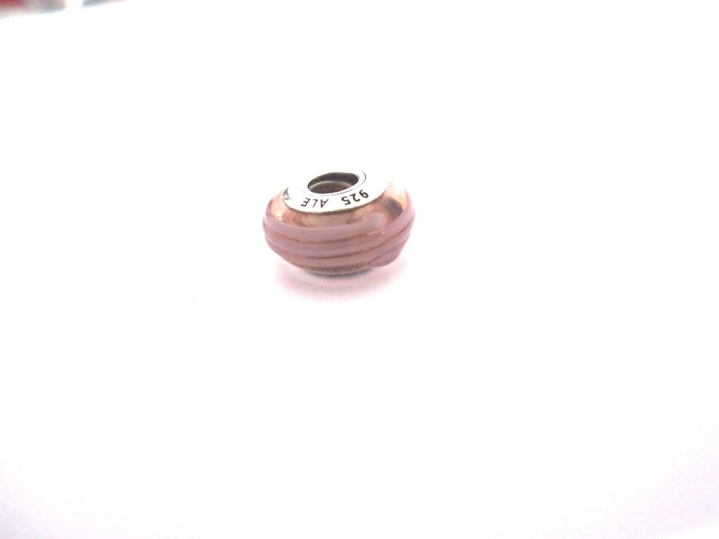 Authentic  Pandora Sterling Silver Pink with Stripe  Murano glass twist-on Bead